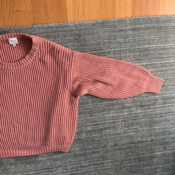 Misa Los Angles Pink Oversized Cableknit Crewneck Sweater M - Picture 5 of 12